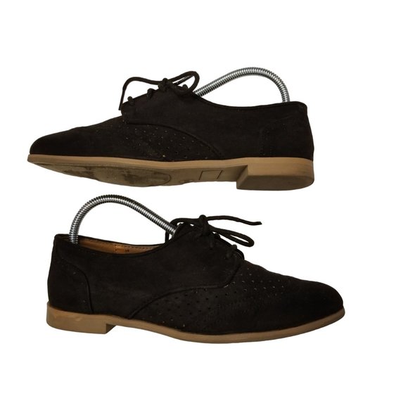 Suede Finish Black Oxfords Lace up Perforated Detail Xhilaration - Picture 1 of 8